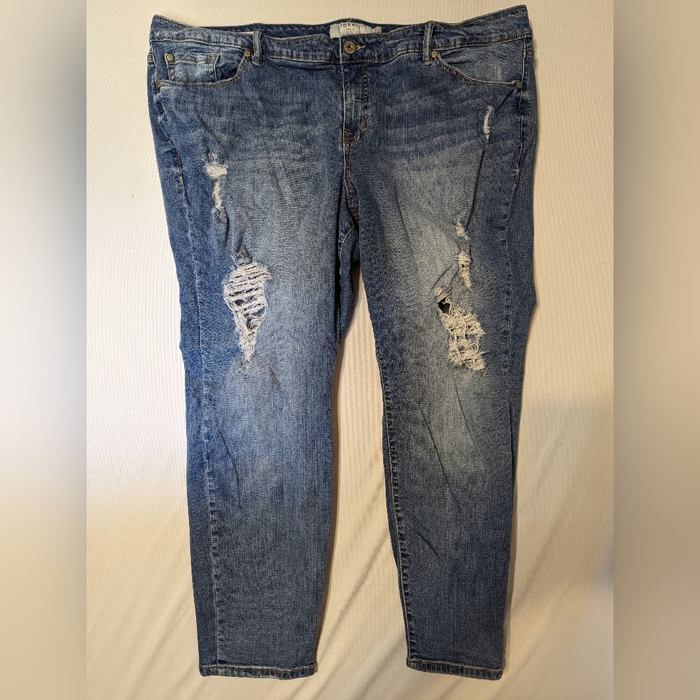 Torrid Denim Skinny Jeans Womens 26R Blue Distressed Ripped Med Wash Stretch 497